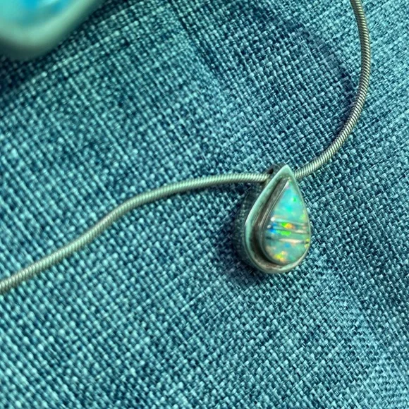 Sterling Silver Necklace and Opal Teardrop Pendant - Picture 4 of 17
